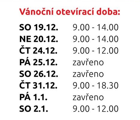 VÁNOČNÍ OTEVÍRACÍ DOBA NAŠÍ PRODEJNY V PLZNI.