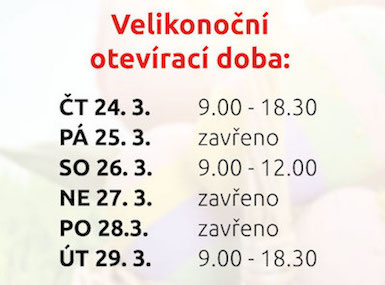 Velikonoční otevírací doba naší prodejny